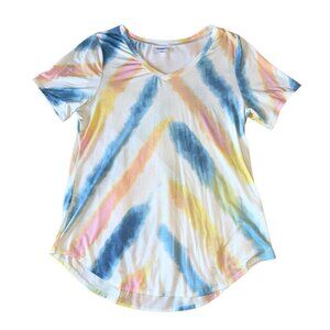 Women's Rainbow Tie Die V Neck Round Hem Short Sleeve Shirt Large Lularoe